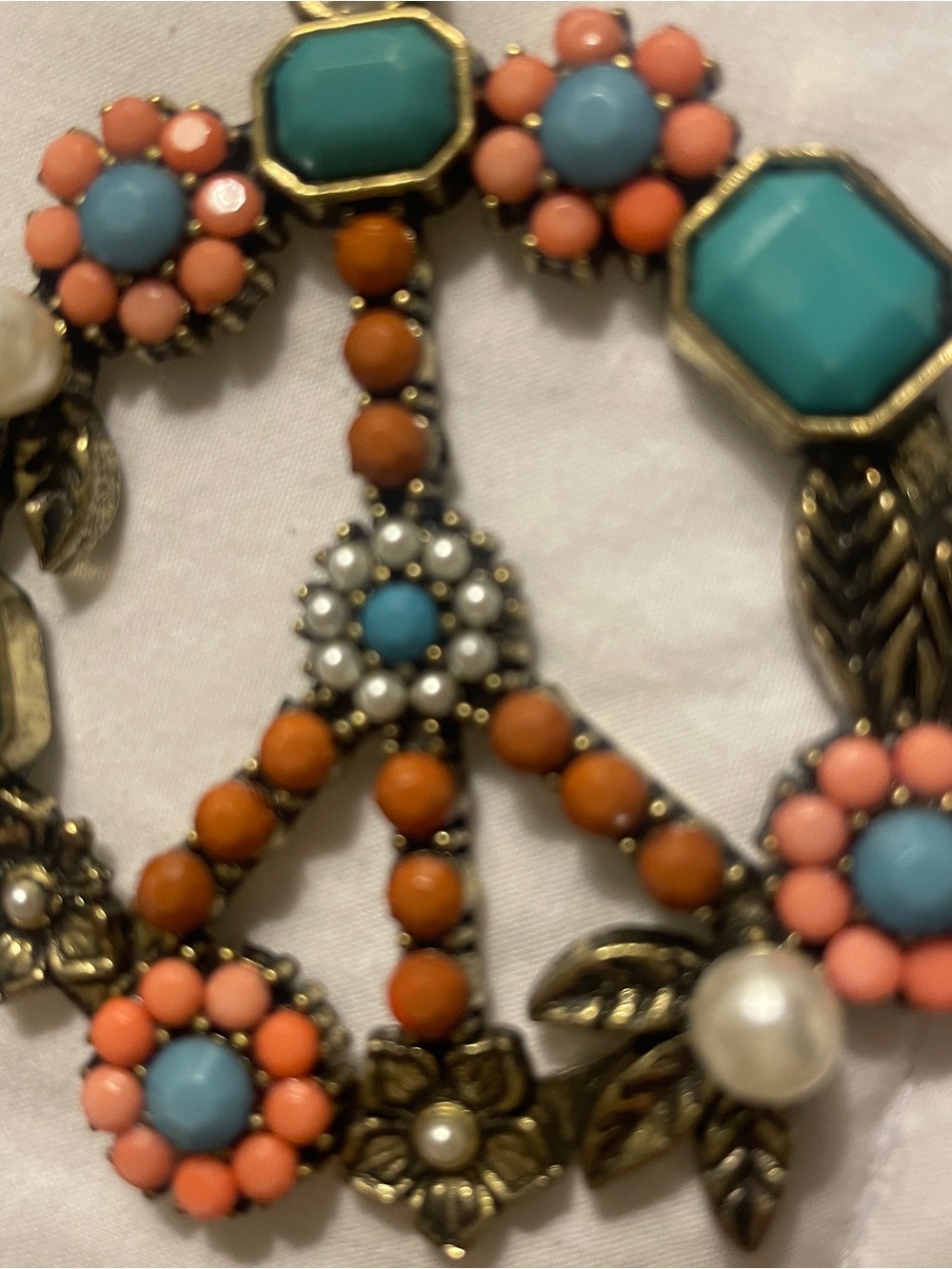 Boho Peace Pendant Necklace in Turquoise, Coral & Orange - Women Jewelry